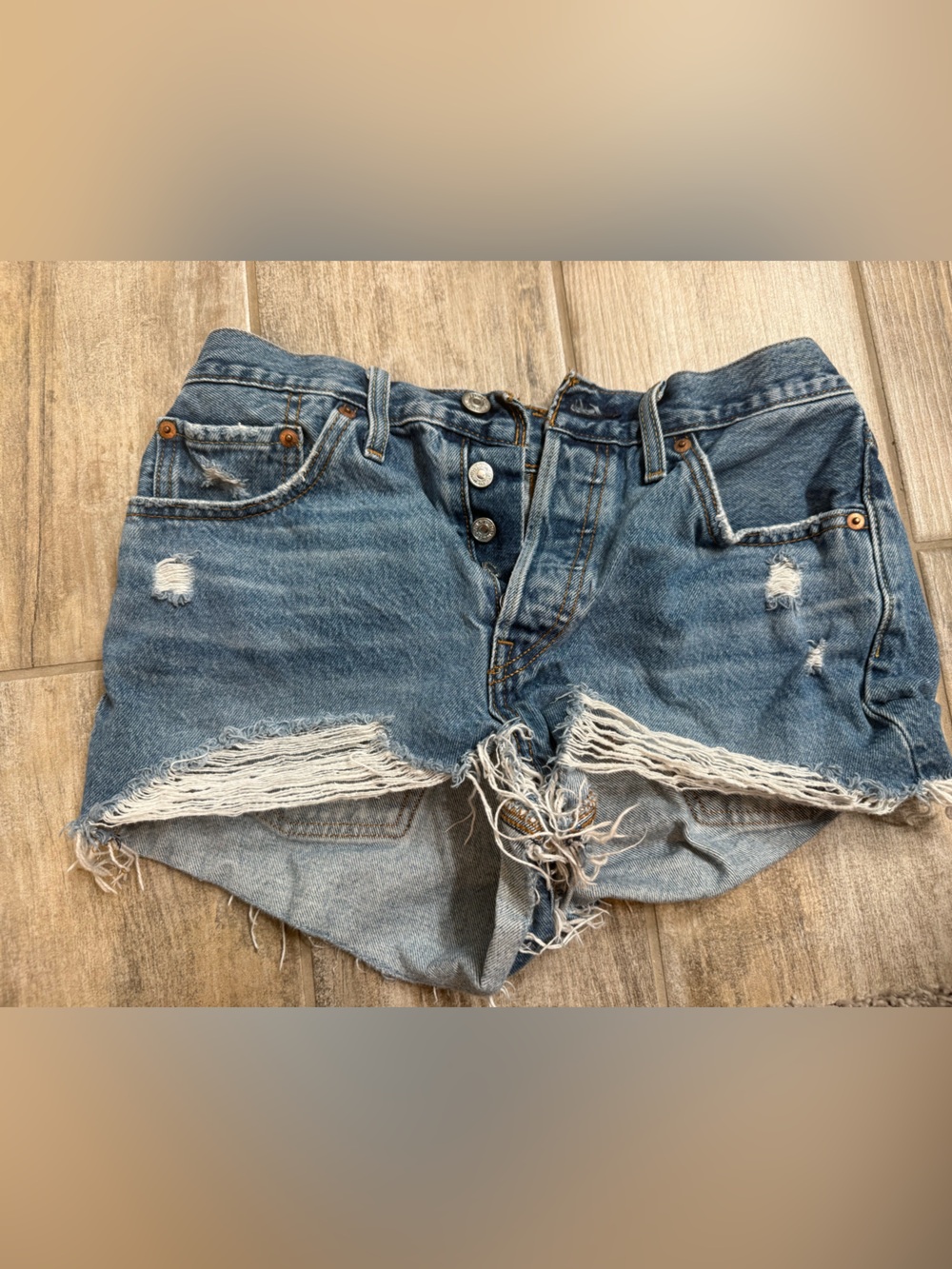 Classic High-Waist Distressed Denim Shorts - Blue